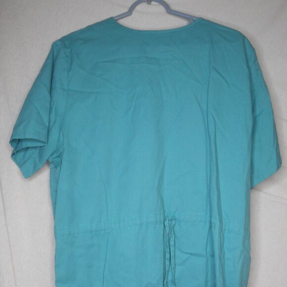 Blue Green Button Front Coat Jacket Scrub Top - Picture 5 of 6
